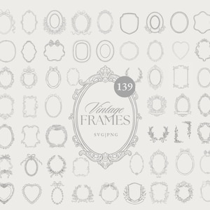 Conjunto de marcos antiguos vintage - Clip art SVG de marco victoriano - Borde de arte lineal botánico floral ornamentado - Escudo de boda SVG - Monograma dibujado a mano