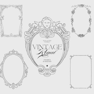 Baroque Frames Set SVG, Vintage Chinoiserie Floral Clipart PNG, Botanical Wreaths Borders Wedding Invites, Victorian Frames, Antique Frame