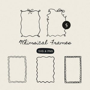 Hand Drawn SVG Wavy Squiggle Border Frames for Wedding Invitations, Whimsical Frames, Invites Borders, Ribbon Bow Line Art Borders Clipart