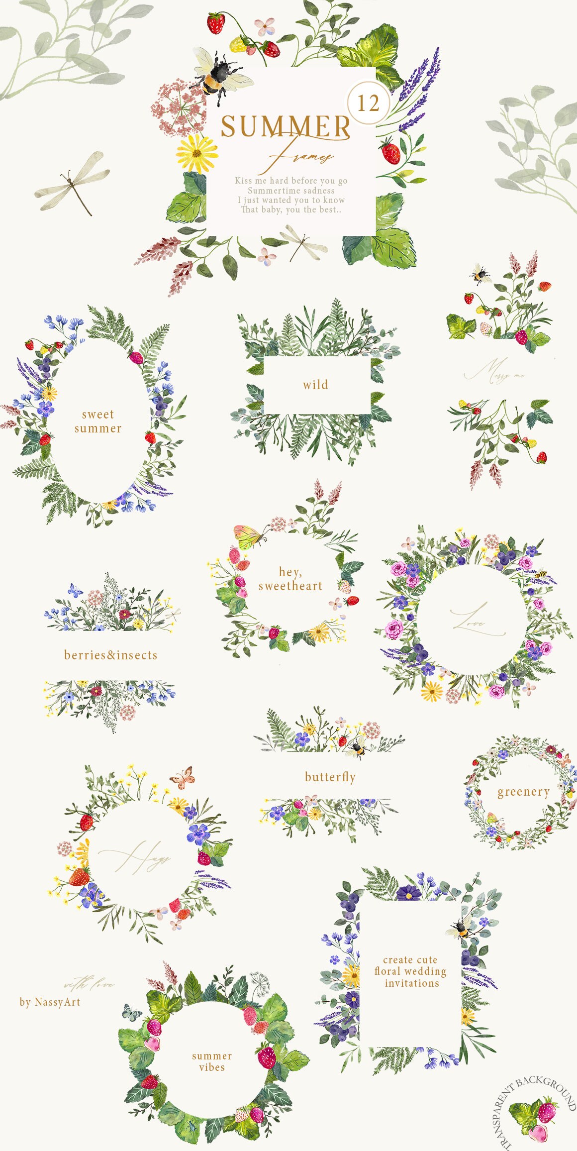 Wildflower Wreath Clipart Greenery Meadow Watercolor Floral Arrangement ...