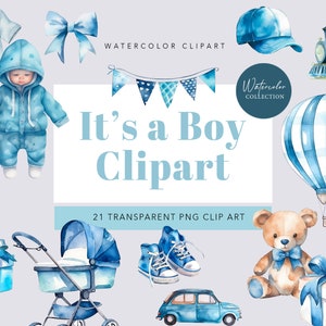 Watercolor It's a Boy Teddy Bear Baby Shower Gender Reveal Party, Shower for a boy, Clipart for commercial use
