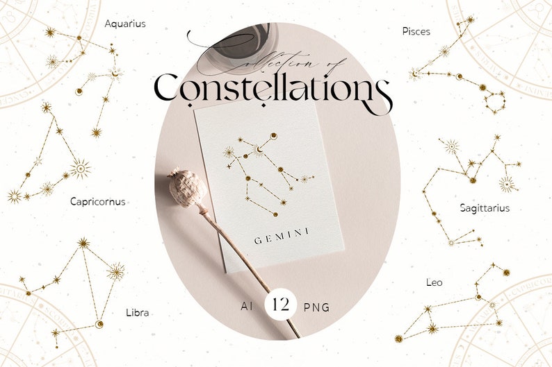 Zodiac Signs Clipart Celestial Gold Constellations Woman Hands Logo Horoscope Astrology Spiritual Symbol PNG black magic Girls image 5