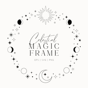 Celestial Frame Sparkles Stars SVG, Moon Phases SVG, Galaxy Cosmic SVG, Silhouette Stars for Cricut