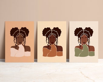 Abstract Woman, Black Afro Woman SVG Clip Art, Abstract Portrait Digital Print, African American Lady, Boho Wall Art