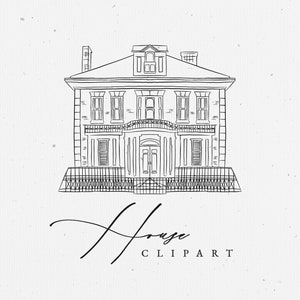 Cottage House line art - Farmhouse Wedding clipart - Country farm House - Sweet Home - Castle clipart
