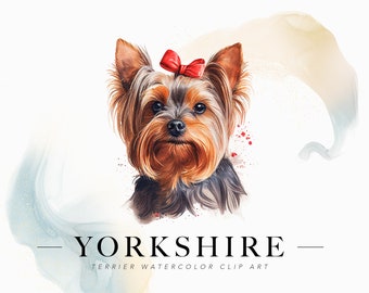 Yorkshire Terrier Puppy Clipart - Little Yorkie PNG, Dog Pet Portrait, Cute Dog Nursery Clip Art