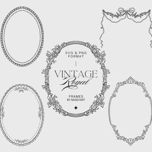Oval Vintage Floral Frames Bundle SVG - Baroque Chinoiserie Elegant Frame - Wedding Crest Border - Ornate Invitation Frame - Monogram