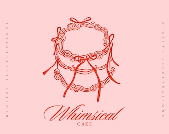 Coquette Ribbon Bow Birthday Cake SVG, Wedding Invitation Cake, Tea Party, Whimsical Doodle Birthday Celebration Clipart