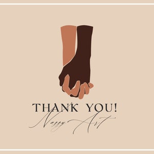Puede incluir: Dos manos, una de color marr&oacute;n claro y otra de color marr&oacute;n oscuro, sosteni&eacute;ndose mutuamente. El texto "THANK YOU!" est&aacute; debajo de las manos, y el texto "Nussy Art" est&aacute; debajo de ese.