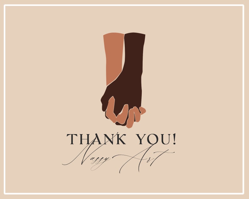 Puede incluir: Dos manos, una de color marr&oacute;n claro y otra de color marr&oacute;n oscuro, sosteni&eacute;ndose mutuamente. El texto "THANK YOU!" est&aacute; debajo de las manos, y el texto "Nussy Art" est&aacute; debajo de ese.