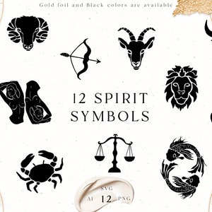 12 sterrenbeelden SVG, astrologie hemelse illustraties, Zodiac symbolen SVG, sterrenbeeld horoscoop, gesneden bestand Cricut, silhouet