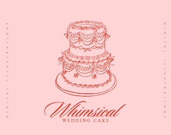 Wedding Cake SVG, Coquette Birthday Cake SVG, Whimsical Cake Celebration Clipart, Hand Drawn Party Cake