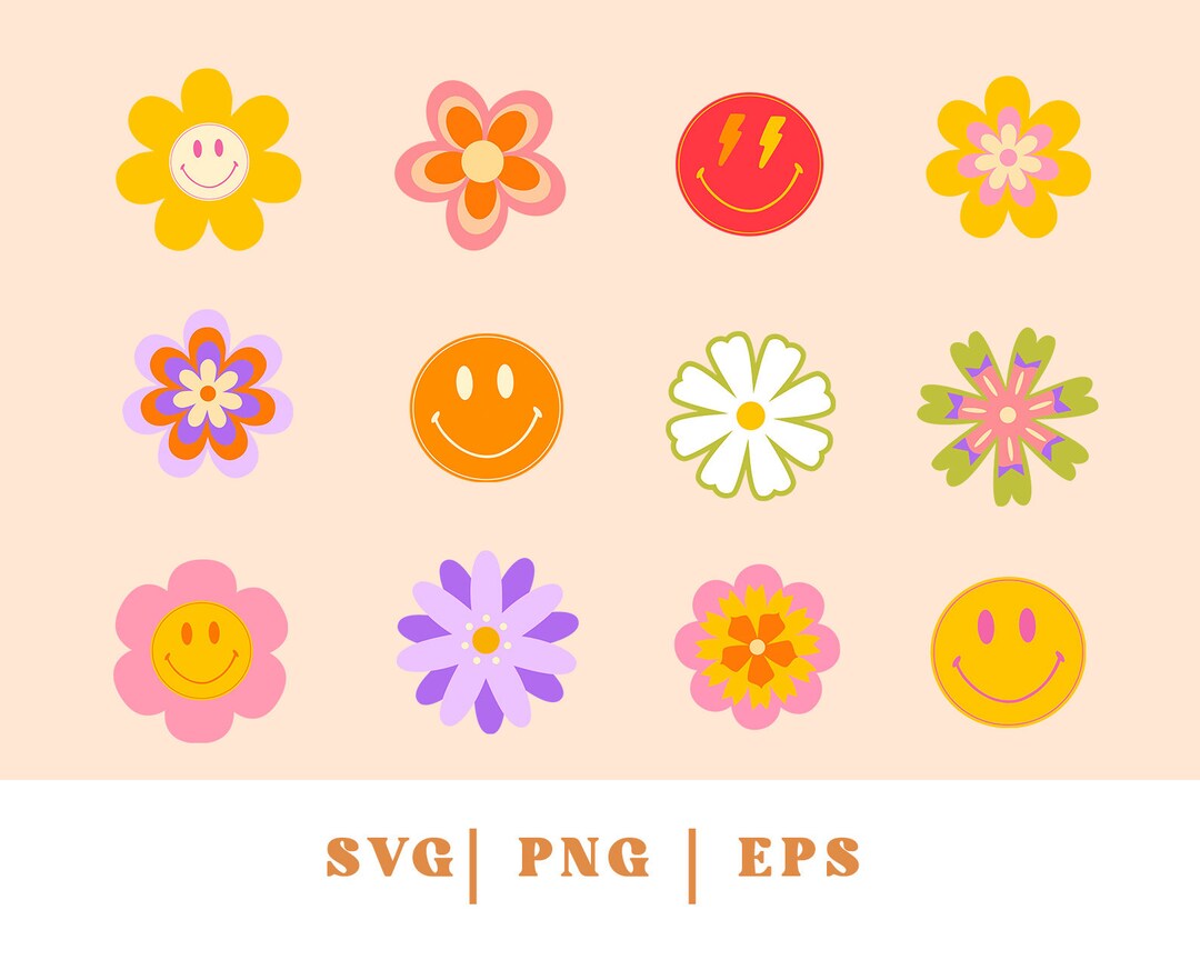 Retro Groovy Flower Shapes Clipart SVG EPS PNG Flower Svg - Etsy