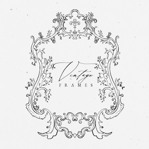 Cornice artistica floreale digitale Line SVG, cornice con stemma vintage invito EPS, clipart floreale, fiore da sposa bianco nero PNG