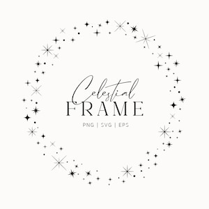 Sterren Sparkles cirkelframe SVG, hemelse goud zilver ronde frame SVG, Galaxy kosmische SVG, silhouet sterren voor Cricut