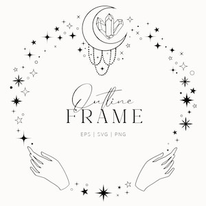 Celestial Star Lunar Frame SVG, Sparkle Stars frame, Moon Circle Frame SVG Cricut, Magical Stars Clipart