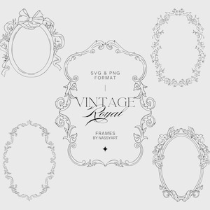 Vintage Floral Frames Bundle SVG - Wedding Crest Border - Ornate Invitation Frame - Cricut Monogram - Baroque Chinoiserie Elegant Frame