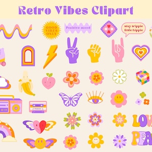 Retro SVG Clipart Flowers, Groovy Style 70's 90's, Smile, Hippie Psychedelic art, Quotes PNG Sublimation
