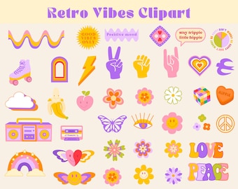 Retro SVG Clipart Blommor, Groovy Style 70-90-tal, Leende, Hippie Psykedelisk Konst, Citat PNG Sublimering