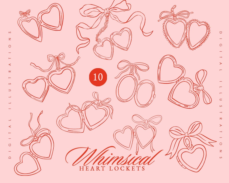 Heart Locket Patterns Hand Drawn Heart Locket Illustration Bundle Clip Art SVG PNG ...