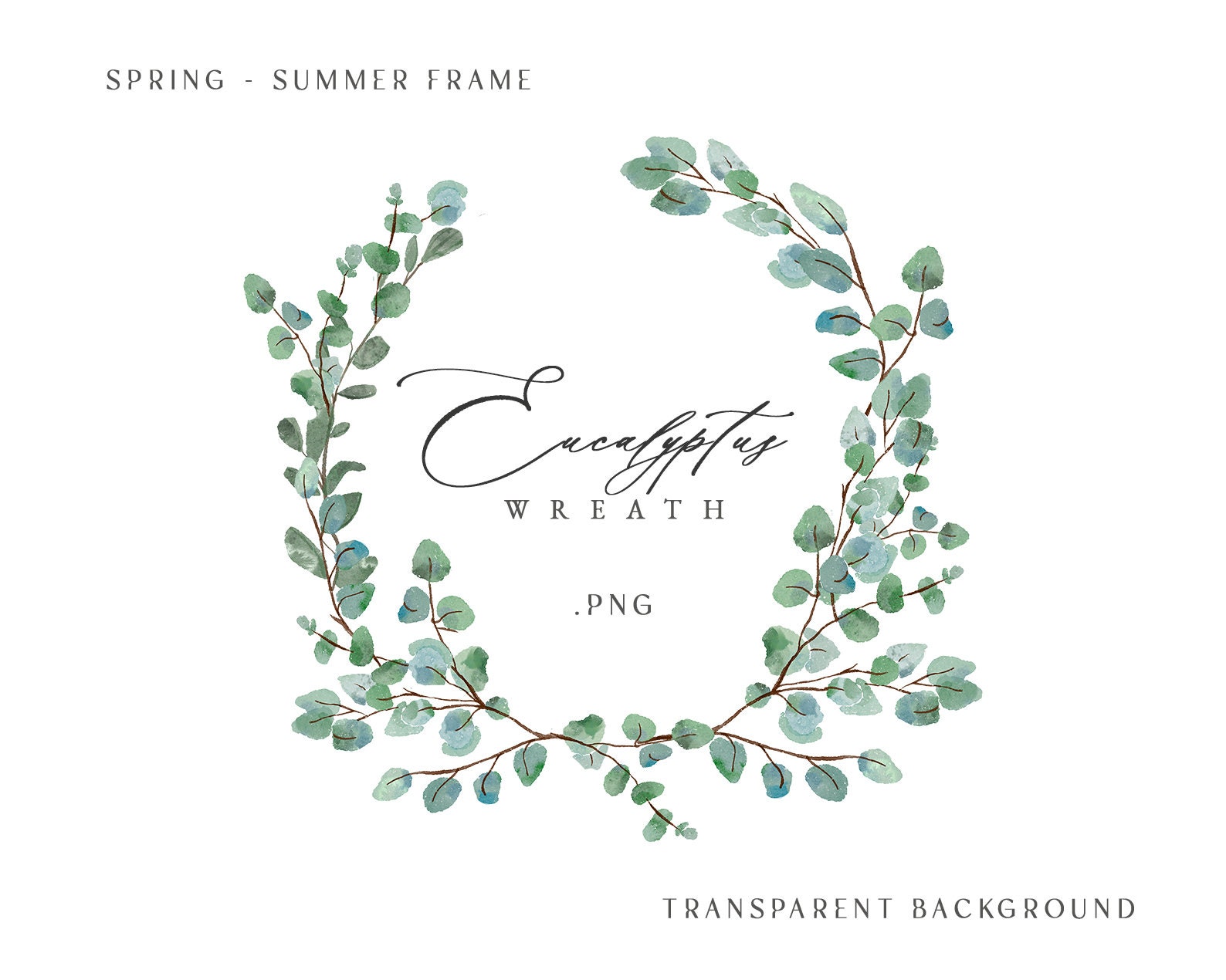 Watercolor Eucalyptus Greenery Wreath Clip Art, Watercolor Floral Frame ...