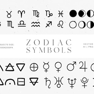 Astrology Zodiac Symbols, Moon Phases, Planet Zodiac Signs, Zodiac Elements, Horoscope Celestial Clip Art