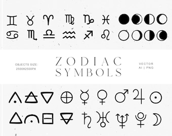 Astrology Zodiac Symbols, Moon Phases, Planet Zodiac Signs, Zodiac Elements, Horoscope Celestial Clip Art