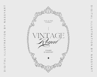Marco barroco ovalado vintage SVG - Borde de boda - Marco con escudo Clipart - Marco de invitación de boda - Marco de arte lineal ornamentado Monograma SVG