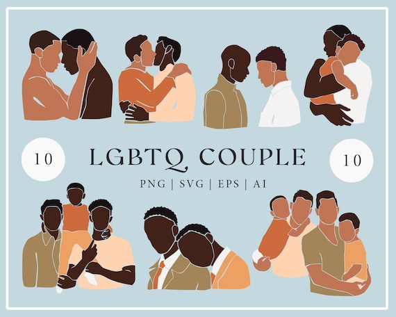 LGBTQ clipart Gay Art Couple Portrait Boyfriend Gay Gift People Clipart Black Skin Homosexual art