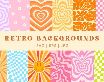 Retro Groovy Paper SVG EPS Good Vibes Rainbow Smile Texture Hippie Clipart 90s