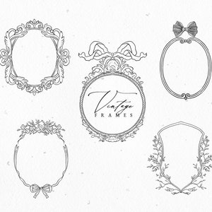 Vintage Antique Vector EPS Floral Frames Set Line Art Victorian Wedding PNG Clipart Sublimation Designs Printable