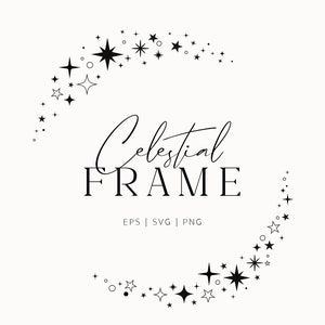 Celestial Vector Frame, Christmas Frame SVG, Star Sparkles Circle Frame SVG, Cosmic Galaxy SVG clipart