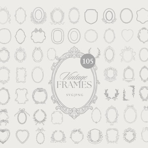 Vintage antieke lijsten set - Victoriaanse frame SVG-clipart - sierlijke botanische bloemen lijntekeningen grens - bruiloft embleem SVG - handgetekende monogram