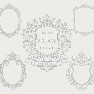 Vintage barokke frames SVG - bruiloft monogram frame - chinoiserie - bruiloft kuiflijst - botanische bloemen lijn kunst krans