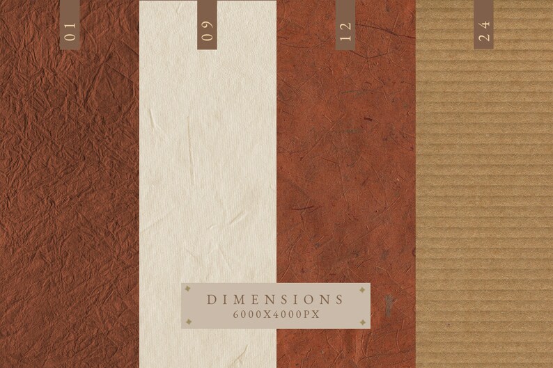 May include: Four different paper textures: a brown textured paper, a white textured paper, a reddish-brown textured paper, and a brown corrugated cardboard.  DIMENSIONS 6000X4000PX