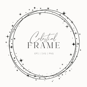 Sterren Sparkles cirkelframe SVG, hemelse ronde frame SVG, Galaxy kosmische SVG, silhouet sterren voor Cricut