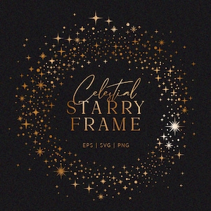 Celestial Stars Frame SVG, Starry Circle Wreath, Galaxy SVG Frame Cricut, Zodiac Sign Stars Silhouette