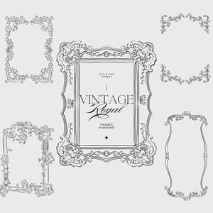 Vintage Chinoiserie Floral Frame Clipart PNG SVG Bundle, Botanical Wreaths and Borders for Wedding Invites, Ornate Baroque Crest Frames