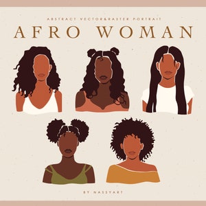 Afro Black Woman African Curly Hair Girl American Lady Clip Art Set PNG