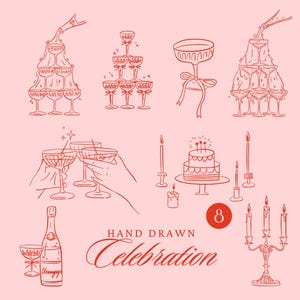 Ilustração de torre de champanhe Martini desenhada à mão SVG PNG, festa de casamento, despedida de solteira, clipart caprichoso, clipart de aniversário SVG