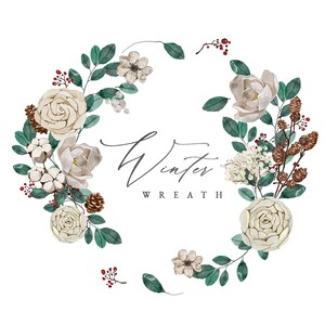 Grinalda em aquarela Rosa Flor Verde Clipart - Floral Natal Inverno Moldura Clipart - Clipart de guirlanda de casamento png