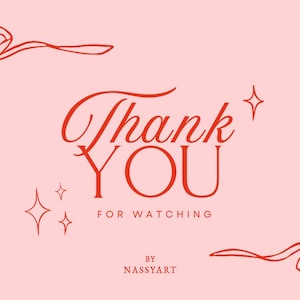May include: A pink background with red text that says "Thank You For Watching" in a decorative font. The image includes red ribbon and bow accents in the corners and small star shapes.