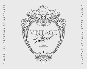 Baroque Crest Frame SVG, Victorian Frame, Baroque Vintage Chinoiserie Line Clipart PNG, Vintage Border, Wedding Victorian Antique Frame svg