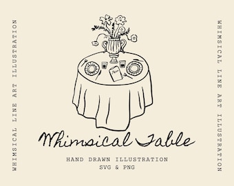 Ícono de mesa caprichosa dibujado a mano, mesa de cena de boda SVG PNG, ícono de fiesta vintage, invitación a cena, boda caprichosa, menú nupcial