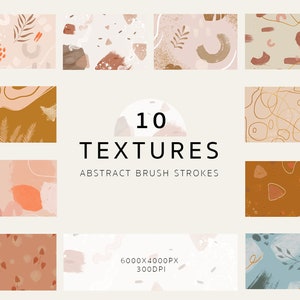 May include: Set of 10 digital abstract brush stroke textures in warm colors like brown, orange, pink, and beige. The textures are seamless and can be used for backgrounds, patterns, and more. 6000x4000px, 300dpi.