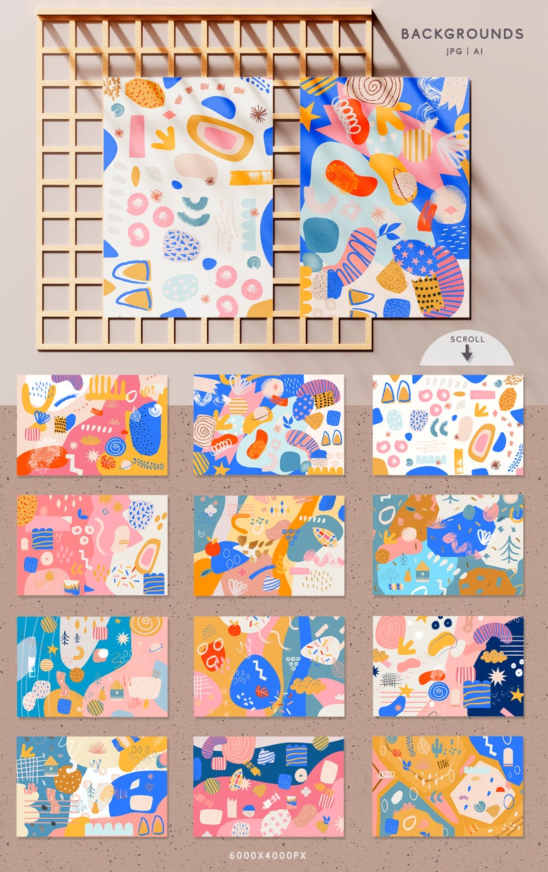 Collage Abstract Shapes Clipart, Abstract Cutout Clip Art Elements DYI, Seamless patterns image 3
