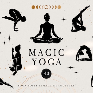 Yoga Poses Woman Clip art, silhuetas do corpo feminino, mulher abstrata, ícone de alongamento esportivo, deusa mulher meditando, logotipo feminino