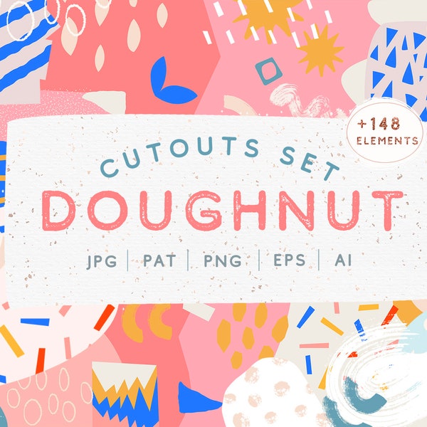 Collage Abstract Shapes Clipart, Abstract Cutout Clip Art Elements DYI, Seamless patterns