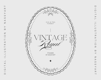 Marco barroco ovalado vintage SVG - Borde de boda - Marco con escudo Clipart - Marco de invitación de boda - Marco de arte lineal Cricut - Marco con monograma