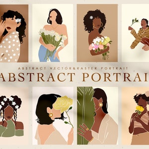 Zwarte Vrouw Gezichtsloze Portretten SVG, Krullend Afro Haar, Vrouw met bloem, Bloem Romantische Minimale Boho Vrouwen Clip Art, Moederdag Cadeau